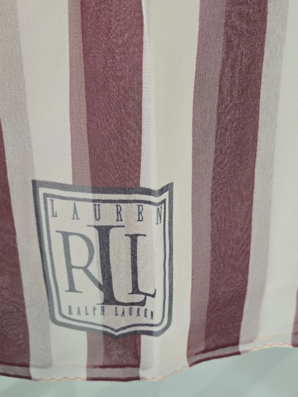 Vintage Ralph Lauren Burgundy and Cream Vertical Stripe Silk Scarf